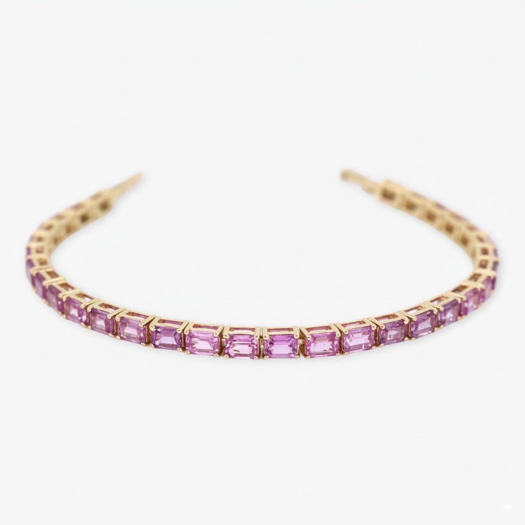 Pink Sapphire Bracelet - 4x3mm Emerald Cut - 14K Gold