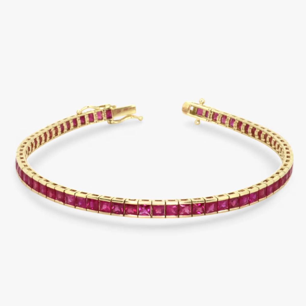 2.5mm Princess Cut Channel Set Tennis Bracelet - Ruby - 14K Gold