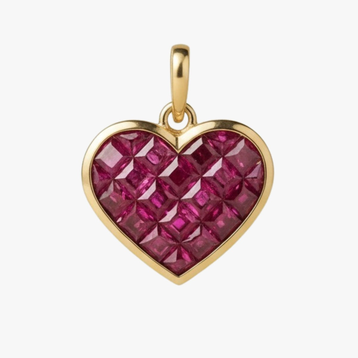 Invisible Setting Heart Pendant - 14K Gold