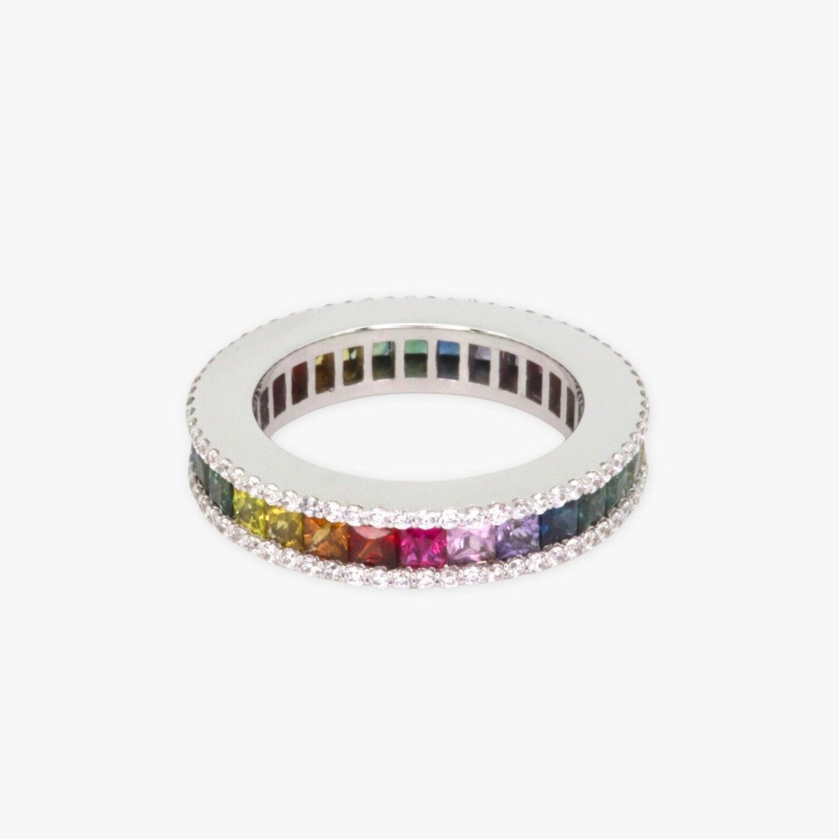 Rainbow Sapphire with Diamonds Eternity Band - 14K Gold