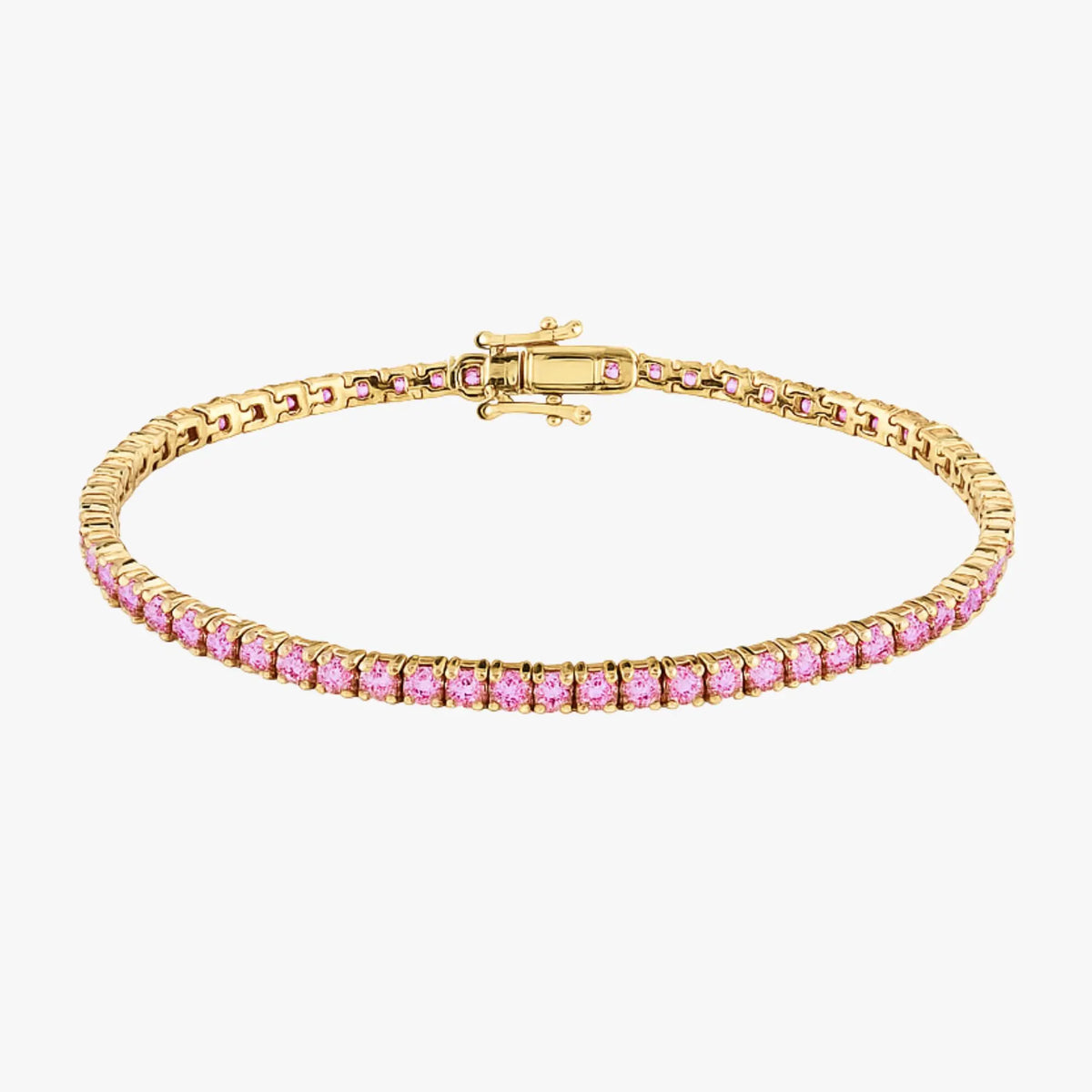 2.5mm Pink Sapphire Round Tennis Bracelet - 14K Gold