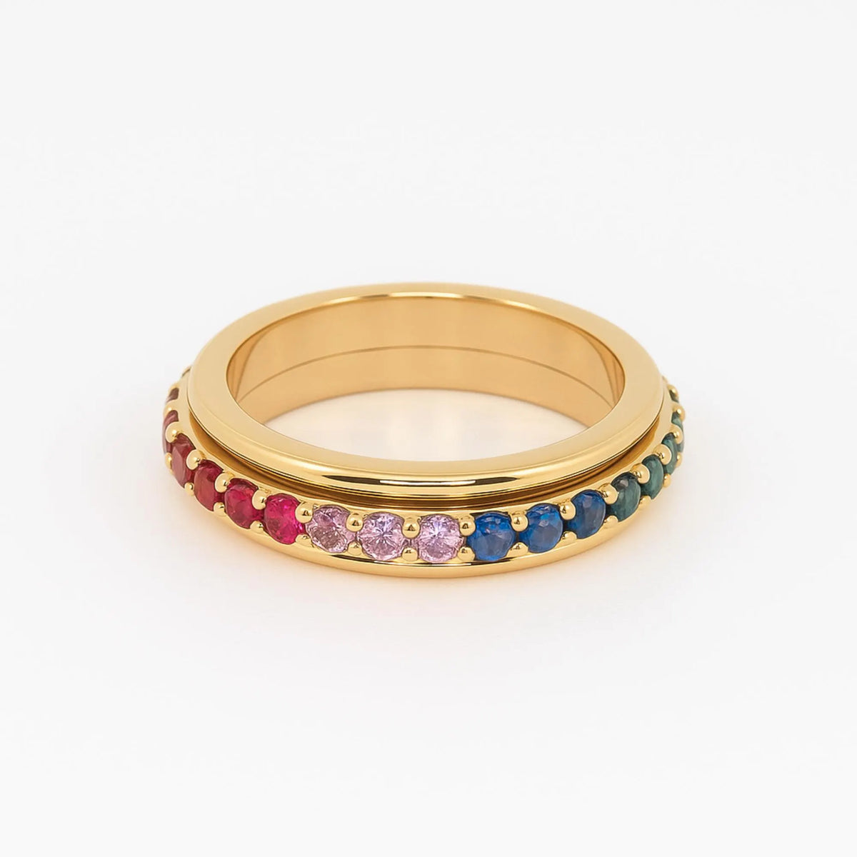 Rainbow Sapphire Spinner Ring - Fidget Ring - 14K Gold