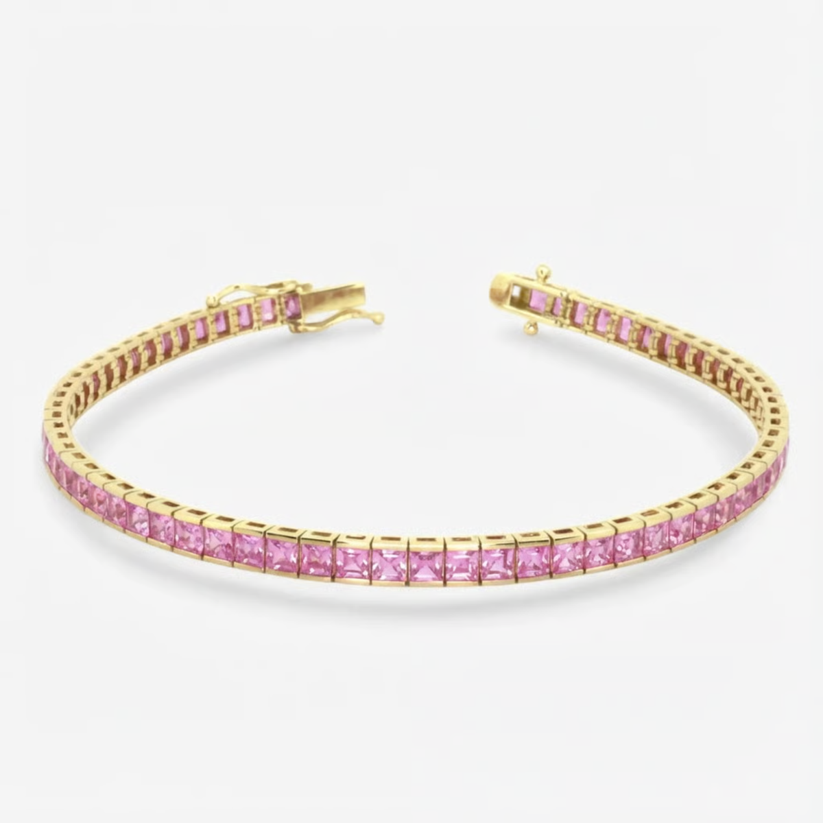 2.5mm Princess Cut Channel Set Tennis Bracelet - Pink Sapphire - 14K Gold