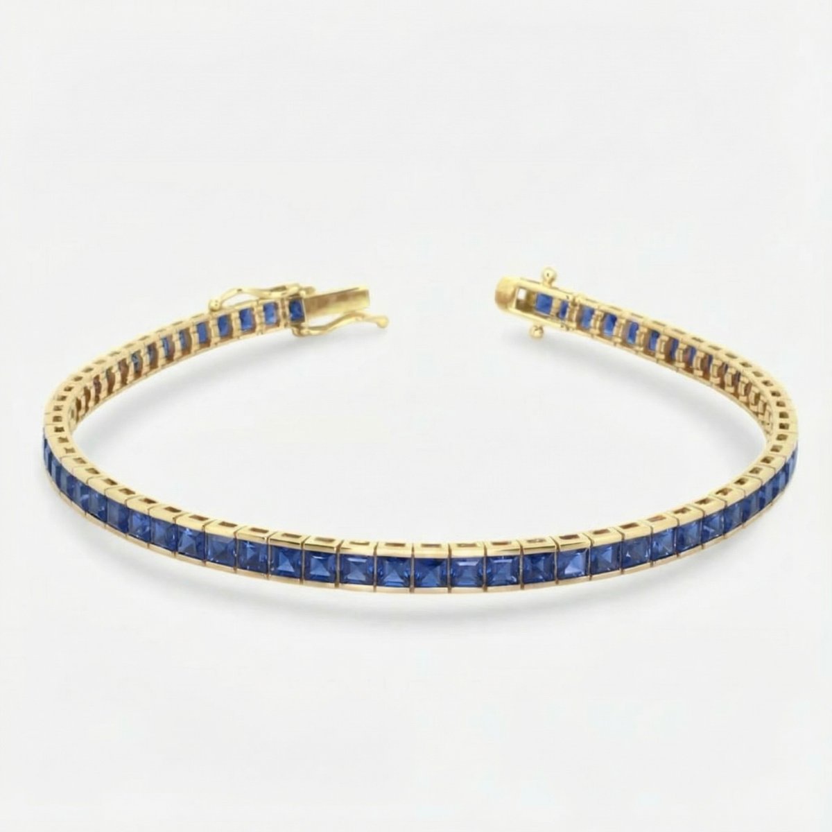 2.5mm Princess Cut Channel Set Tennis Bracelet - Blue Sapphire - 14K Gold