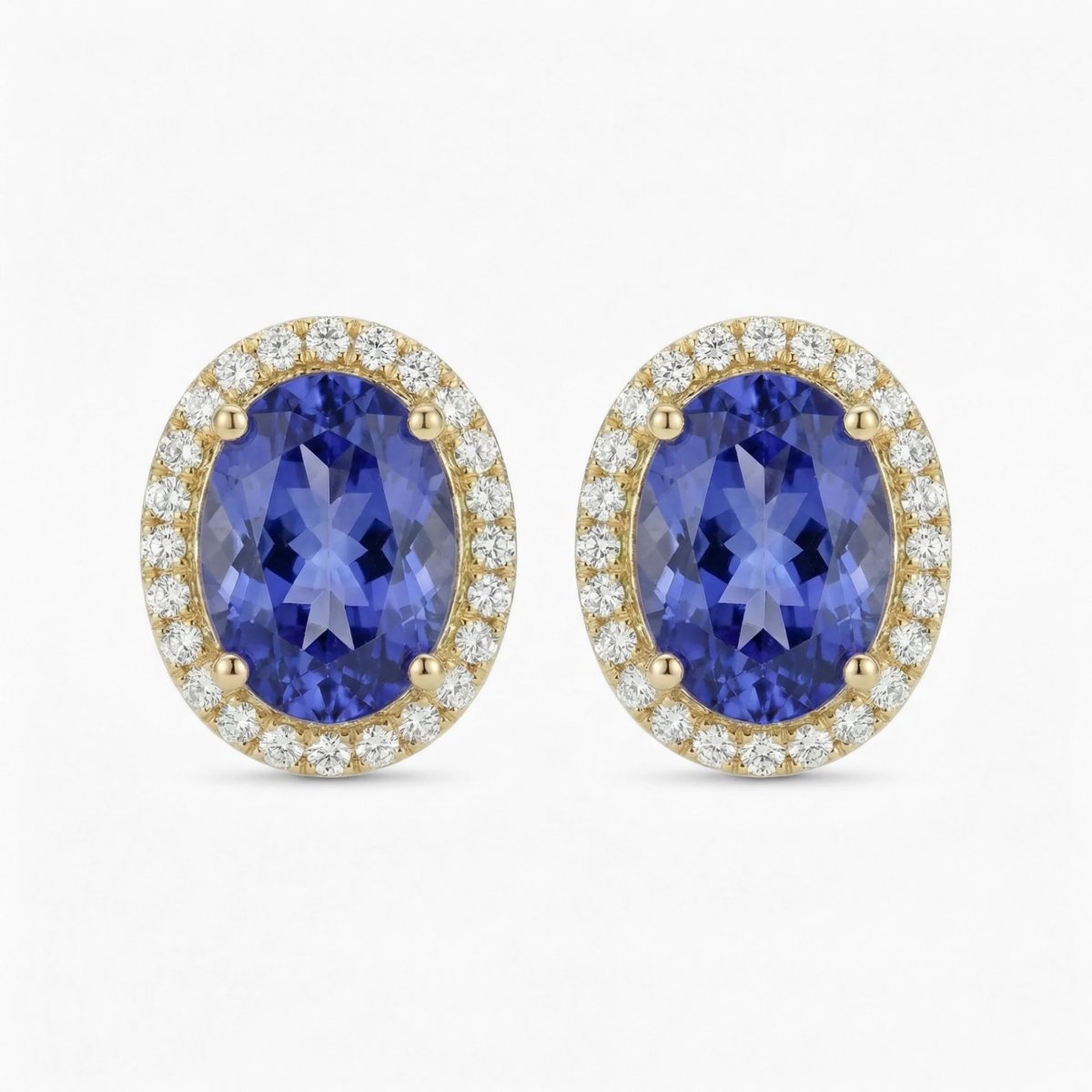 Tanzanite Halo Diamond Earring Studs - 14K Gold