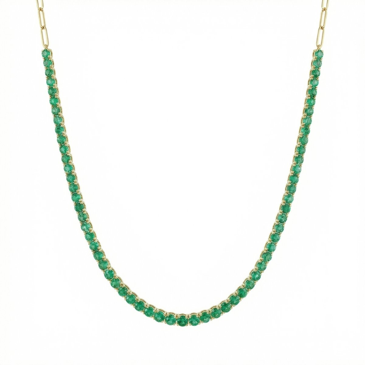 2mm Gemstone Necklace with Paperclip Chain (18") - 14K Gold