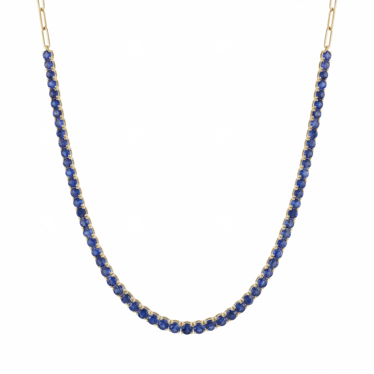 2mm Blue Sapphire Necklace with Paperclip Chain (18") - 14K Gold