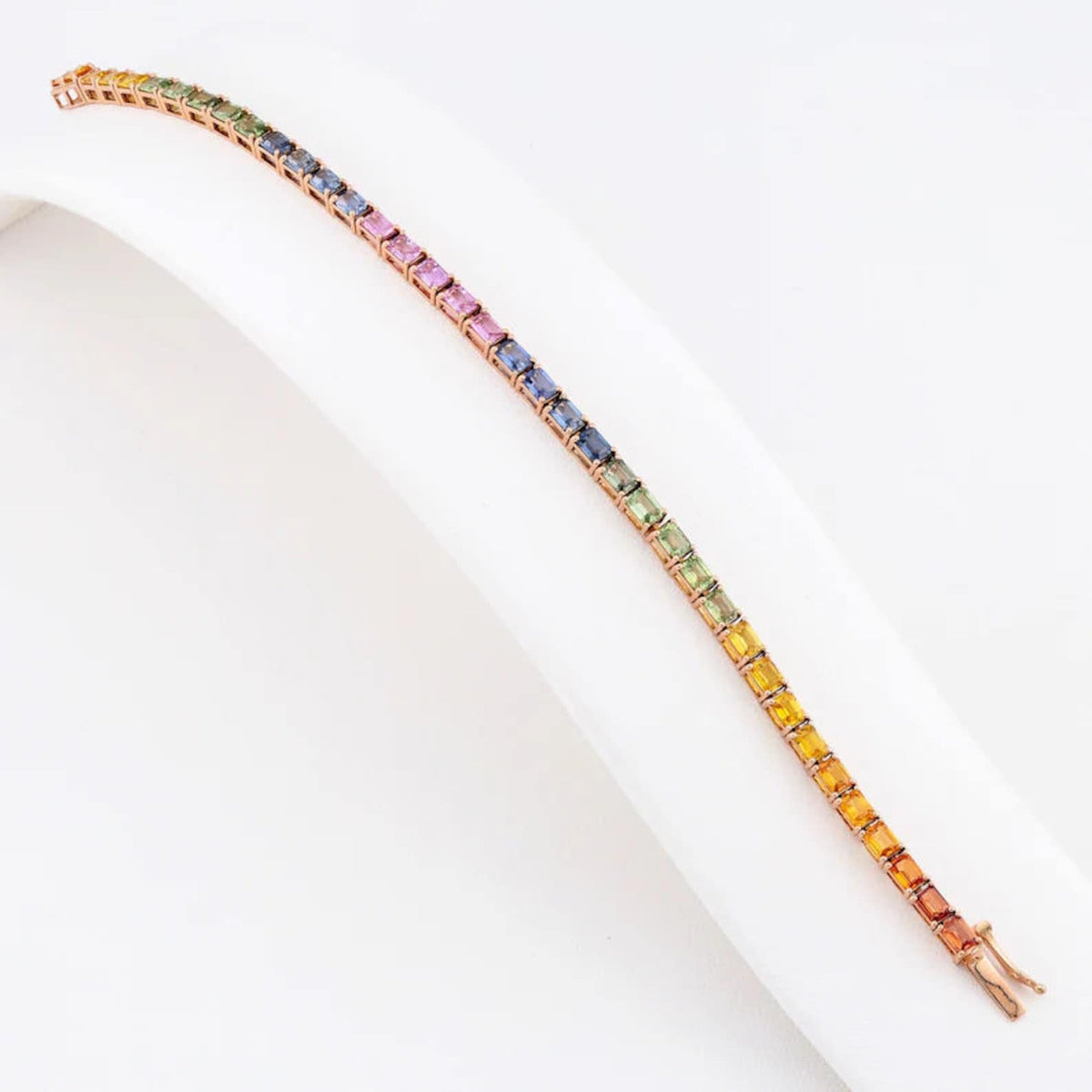 Rainbow Sapphire Bracelet - Emerald Cut - 14K Gold
